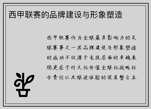 西甲联赛的品牌建设与形象塑造